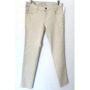 H&M LOW RISE SKINNY ANKLE JEANS BEIGE GOLD STUDDED LEGS SZ 33 NWT